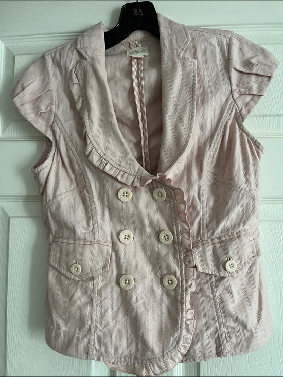 Anthropologie Jackets & Blazers - Anthropologie Light Pink Double-Breasted Ruffle Vest Jacket